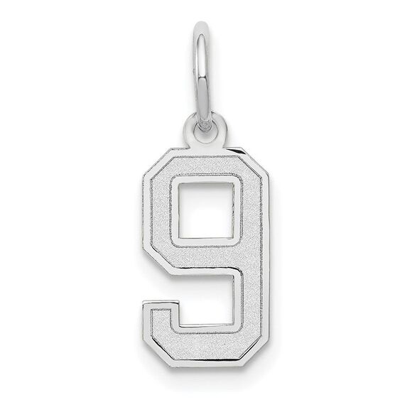 14k White Gold, Jersey Collection, Small Number 9 Pendant - Picture 1 of 5